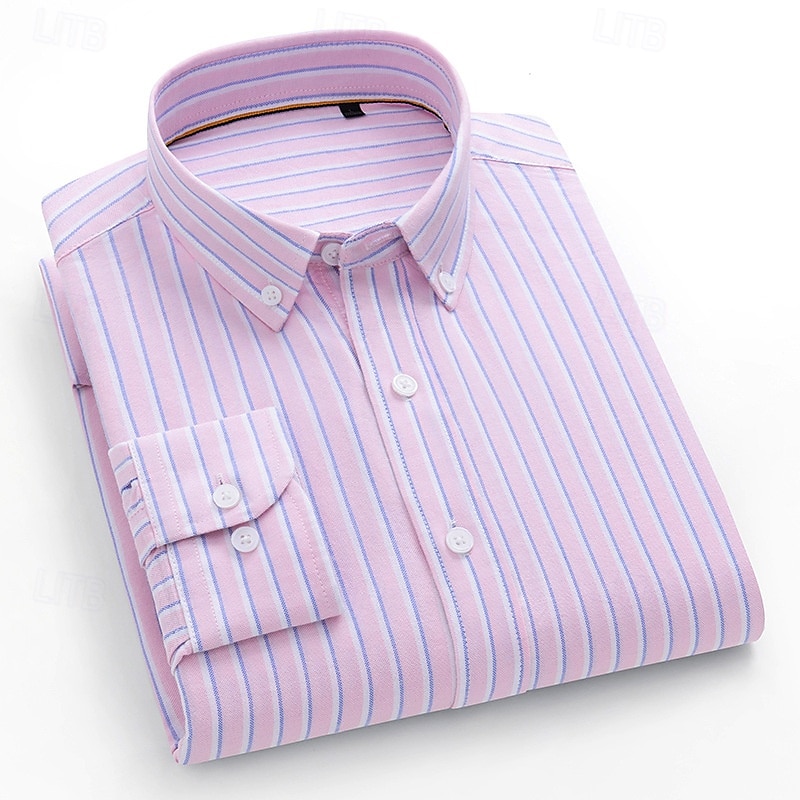 Men's 100% Cotton Oxford Shirt grey blue Light Green Pink Purple Long Sleeve Striped Button Down Collar School Wedding Buttons Clothing Apparel Neutral Fashion Daily 2025 - $28.99 –P8