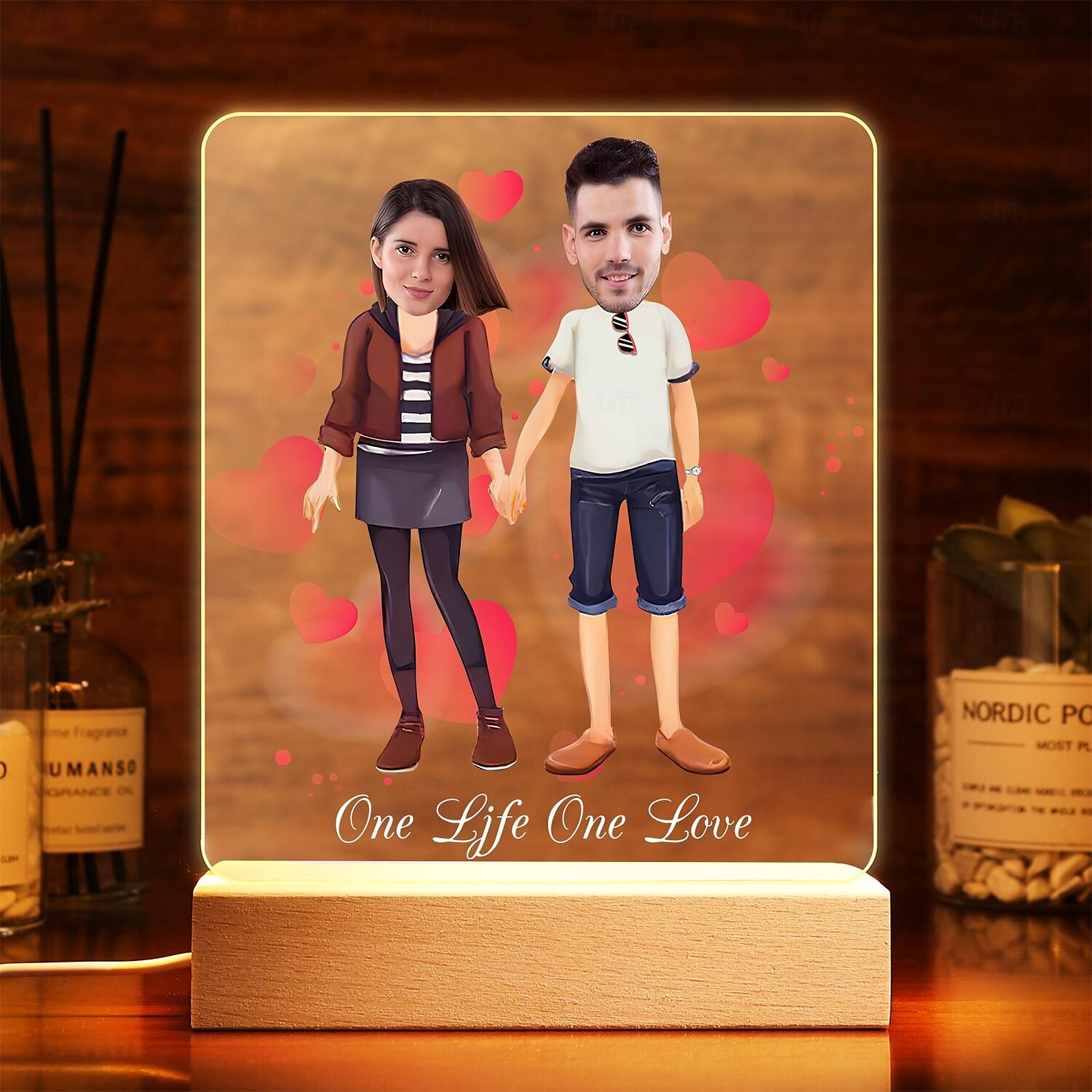 Personalized Acrylic Night Light - Customized Couple Holding Hands Design with Big Head Photos Perfect Gift for Lovers Wedding Anniversary 1pc 2025 - $24.99 –P9
