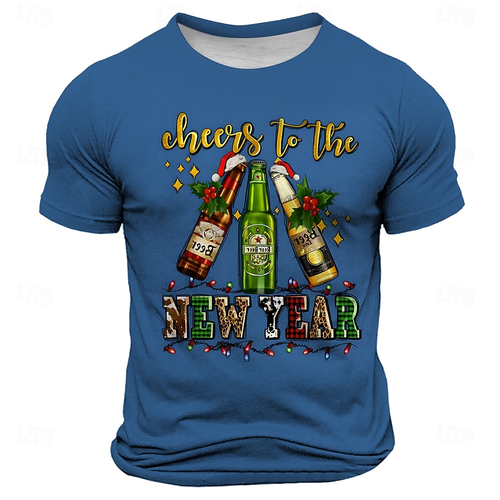 Nyår Herr Oktoberfestöl T-shirt Kortärmad T-shirt 3D-tryck Rund hals Skjorta Mode Fritids- Gata Utomhussport Dagligen Svart Blå Röd Sommar Vår Kläder S M L XL XXL XXXL 2025 - $15.99 –P6