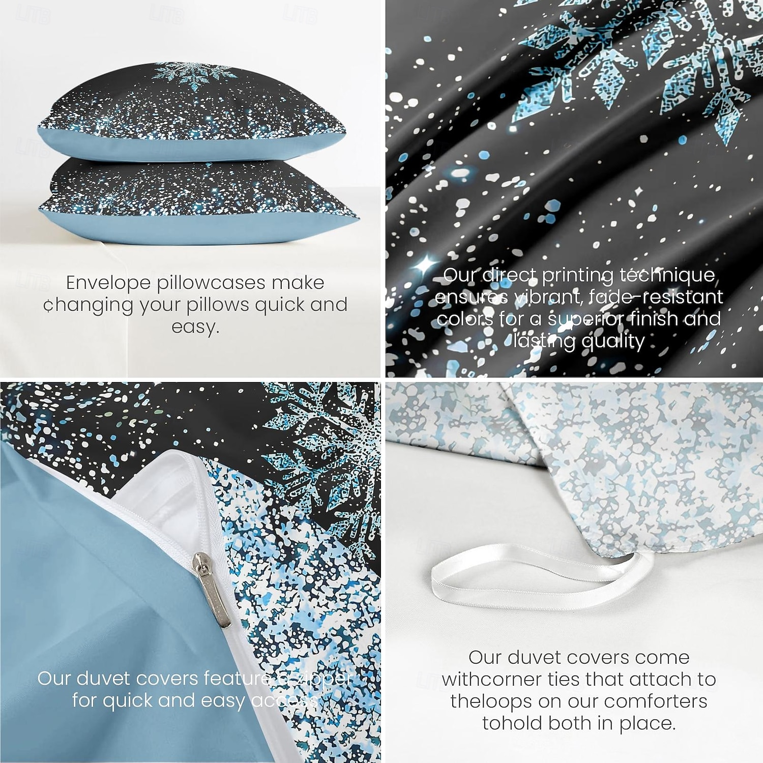 Duvet Cover Set with Glitter Snowflake Design, 100% Cotton, Soft and Breathable Bedding Set, Includes Duvet Cover and Pillowcases, Elegant and Stylish for Winter Décor, Durable and Machine Washable 2025 - $60.99 –P5