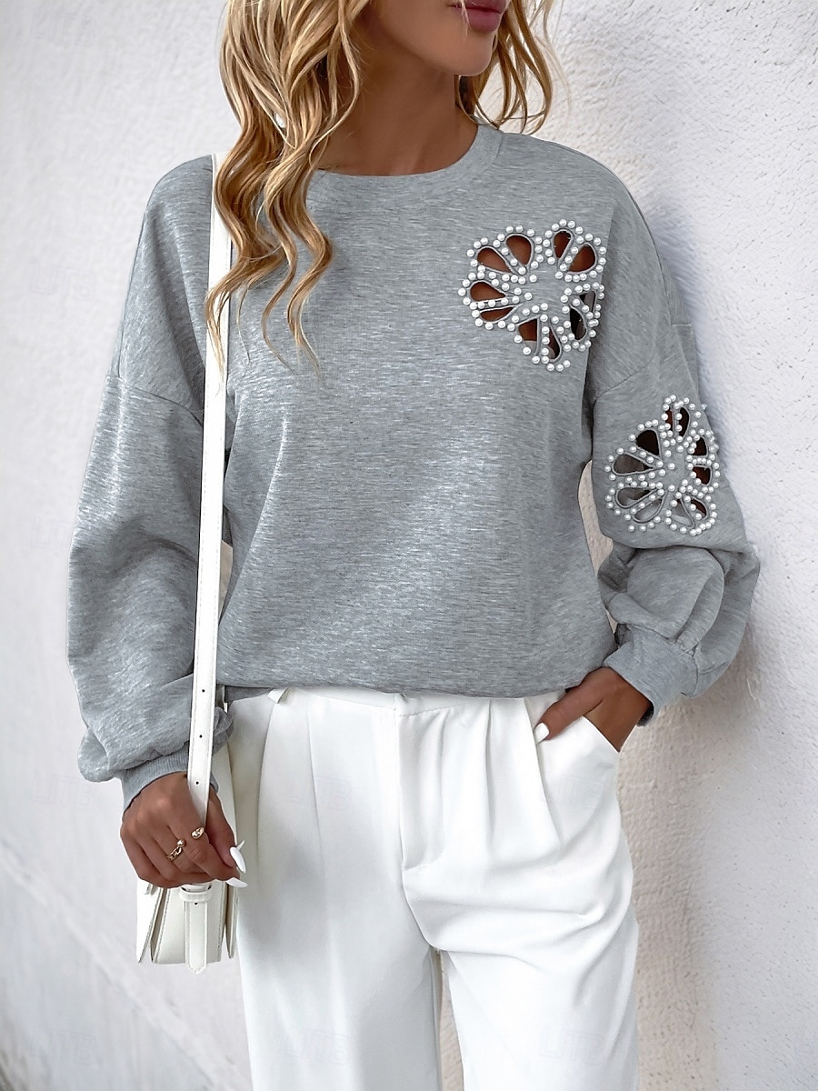 felpa da donna casual semplice strada abbigliamento quotidiano girocollo patchwork manica lunga grigio autunno inverno del 2025 a $48.99 –P6