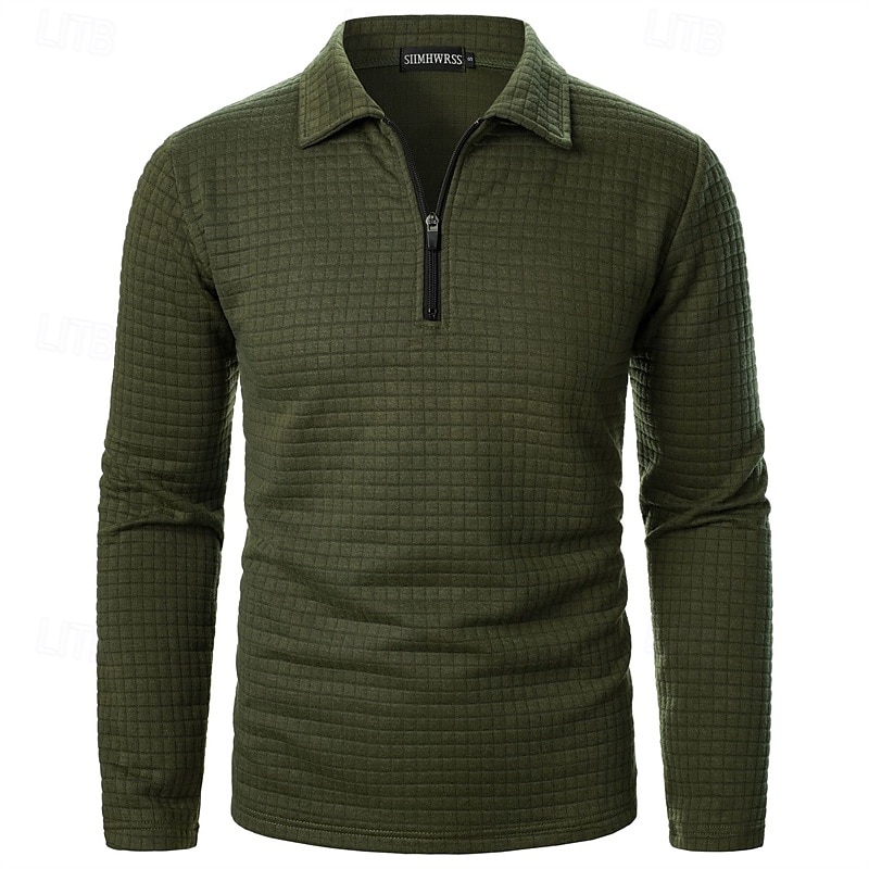 Férfi Gofris pólóingek Quarter Zip Polo Napi Szabadság Negyed irányítószám Hosszú ujj Divat Modern Sima Tavasz Ősz Normál Fekete Fehér Bor Sötétkék Khakizöld Katonai zöld Gofris pólóingek 2025 - $16.49 –P14