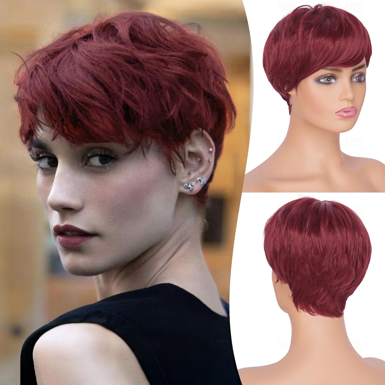 pixie cut perucas sintéticas curtas pixie corte de cabelo peruca com franja peruca em camadas sem cola perucas onduladas para mulheres de 2025 por $18.49 –P1