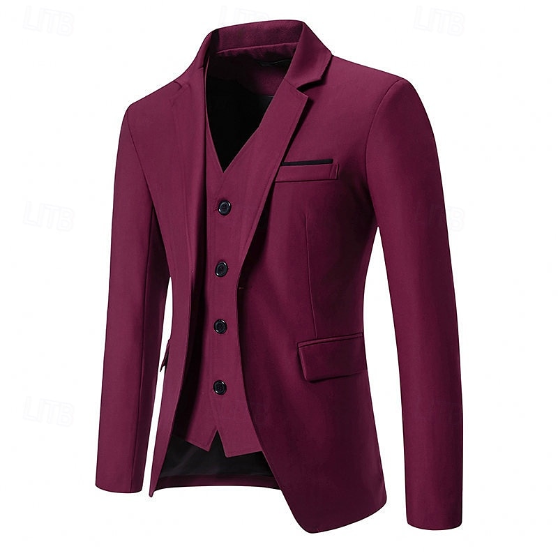 Herr Kavaj Företag Cocktailfest Bröllopsfest Mode Ledigt Vår & Höst Bomullsblandning Ensfärgat Knappar Ficka Bekväm Enkelknäppt Blazer Svart Vit Vinröd Kungsblå 2025 - $52.99 –P8