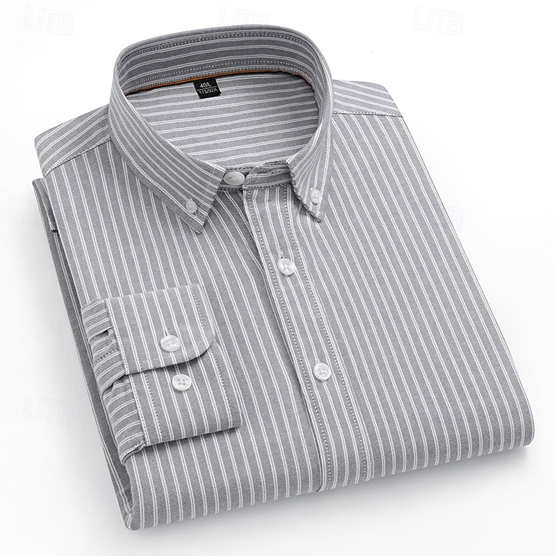 Per uomo Camicia a righe Nero Blu Verde Grigio chiaro Manica Lunga A righe Colletto a Camicia Scuola Matrimonio Abbigliamento 100% Cotone Vacanza Vintage Neutro Moda del 2025 a $26.99 –P5