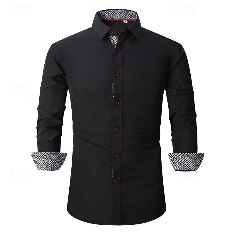 Per uomo Camicie Camicia con bottoni Color Block Matrimonio Esterno Nero Bianco Vino Blu marino scuro Manica lunga Colletto alla francese Estate Primavera Abbigliamento del 2025 a $25.99 –P3