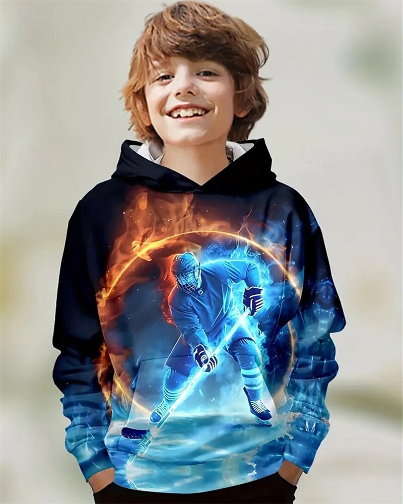 Pojkar 3D Grafisk Huvtröja Långärmad Vår Höst Mode Streetwear Barn 4-12 år Huva Utomhus Ledigt Dagligen Normal 2025 - $18.99 –P1