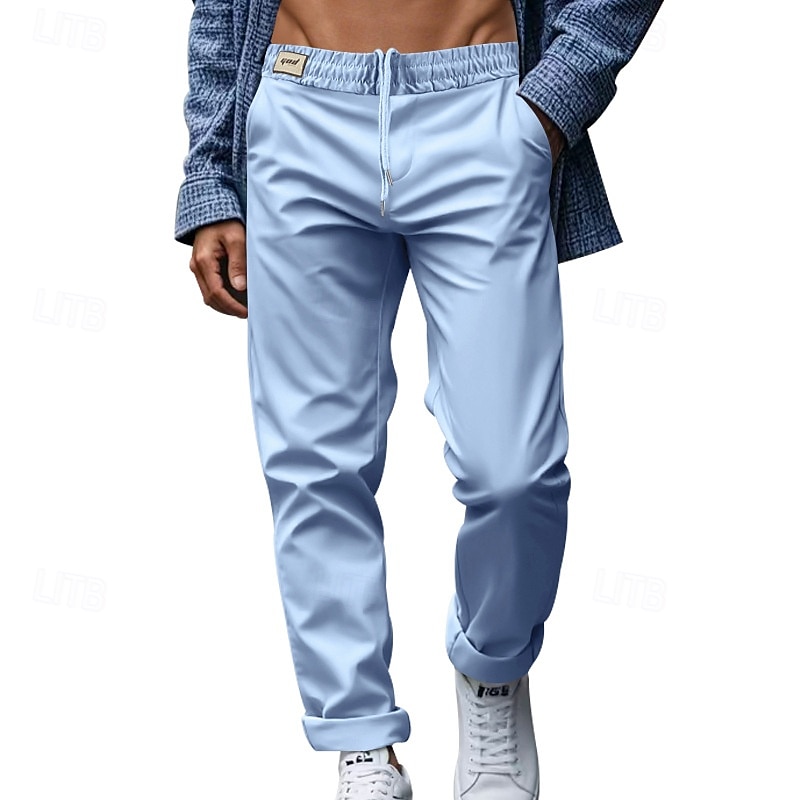 Homens Social Calças Calças de Terno Bolsos Com Cordão Cintura elástica Tecido Conforto Resistente a rugas Comprimento total Festa O negócio Diário Elegante Moda Preto Branco Micro-Elástica de 2025 por $21.99 –P9