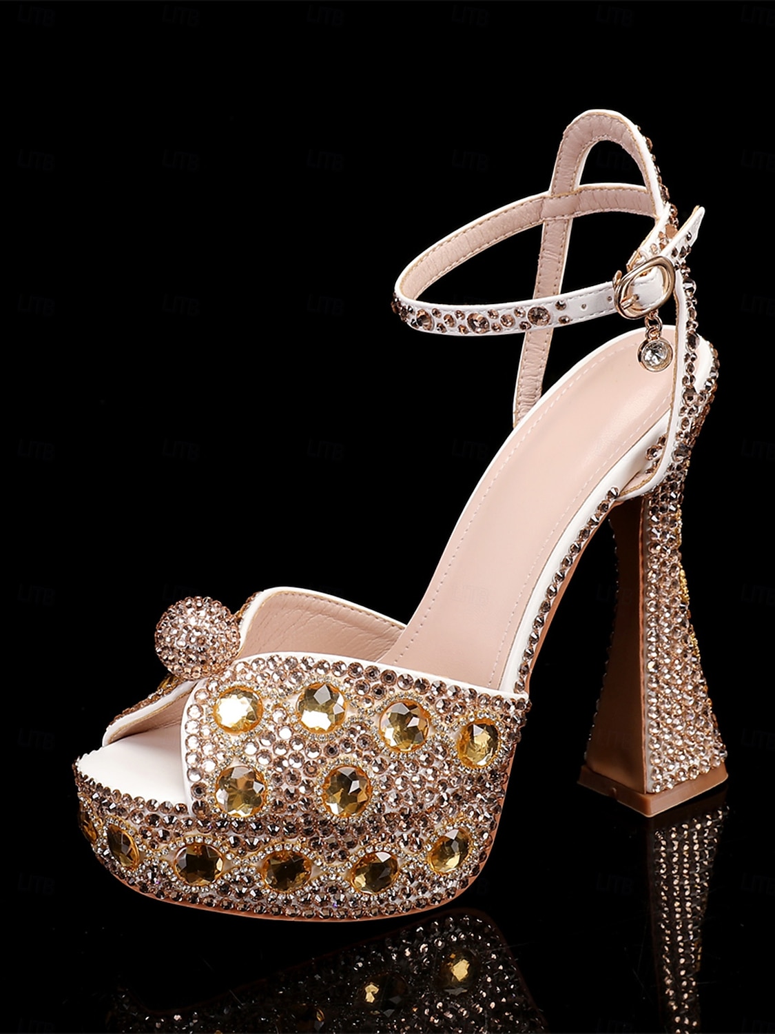 Women's Glamorous Crystal-Embellished Platform Sandals with Ankle Strap | Perfect for Weddings and Special Occasions 2025 - $89.99 –P1