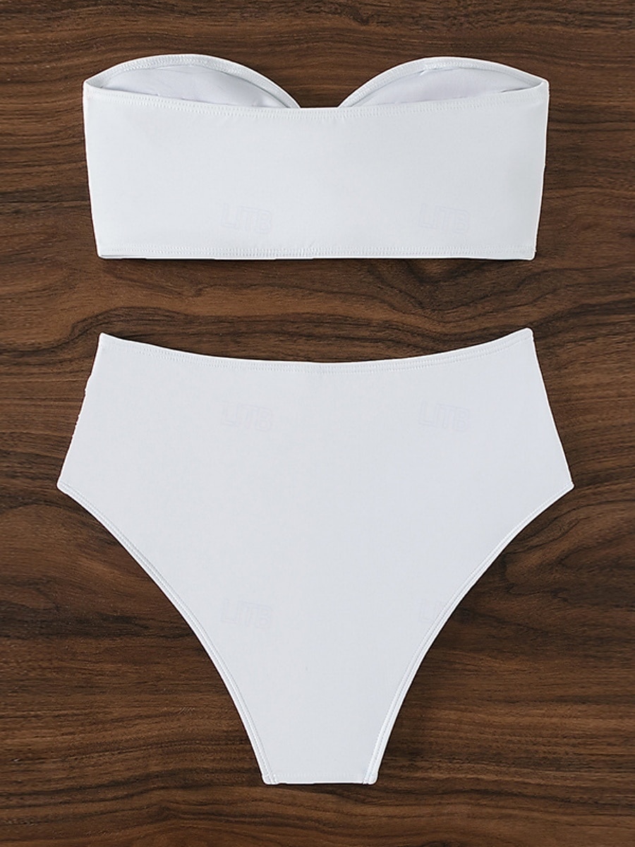 Dame Badetøy Bikini 2 stk Underbukser Badedrakt Åpen rygg Tynn Ferie Strand Klær Helfarge Stroppeløs Ermeløs Badedrakter 2025 - $23.99 –P6