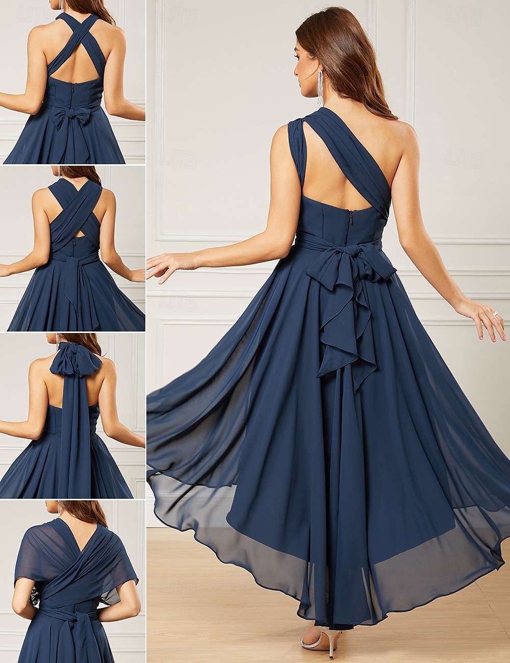 A-Line Wedding Guest Dresses Elegant Dress Formal Tea Length Sleeveless One Shoulder Fall Wedding Guest Chiffon with Ruched 2025 - $147.99 –P2