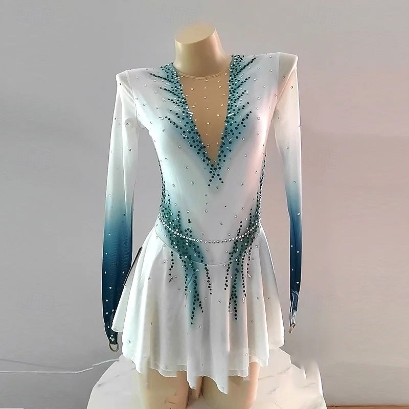 Vestidos para Patinação Artística Mulheres Para Meninas Patinação no Gelo Vestidos Branco Patchwork Thumbhole Com Transparência Elasticidade Alta Treino Competição Roupa para Patinação Clássico de 2026 por $213.19 –P1