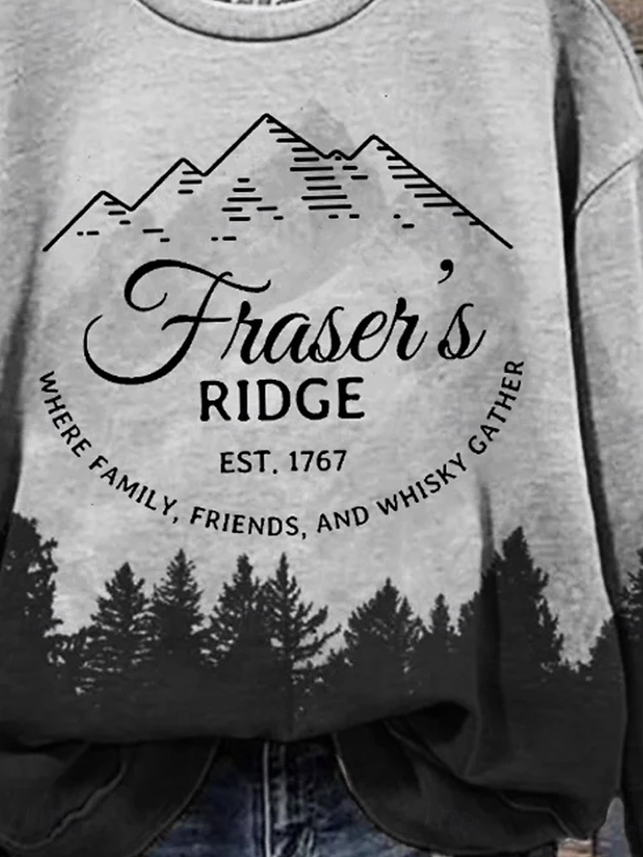 Dam Pullover Bokstav Ledigt Långärmad Rund hals Vanliga toppar Mönster Grå Höst Vinter 2025 - $24.99 –P2