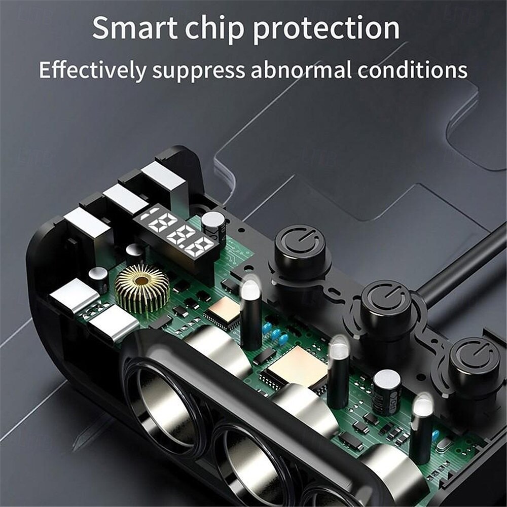 3 Way Car Cigarette Lighter Socket Splitter DC 12V/24V Power Charger Adapter with 3 USB Ports  1 Type-C Port  1 PD Fast Charge Port 2025 - $35.99 –P8
