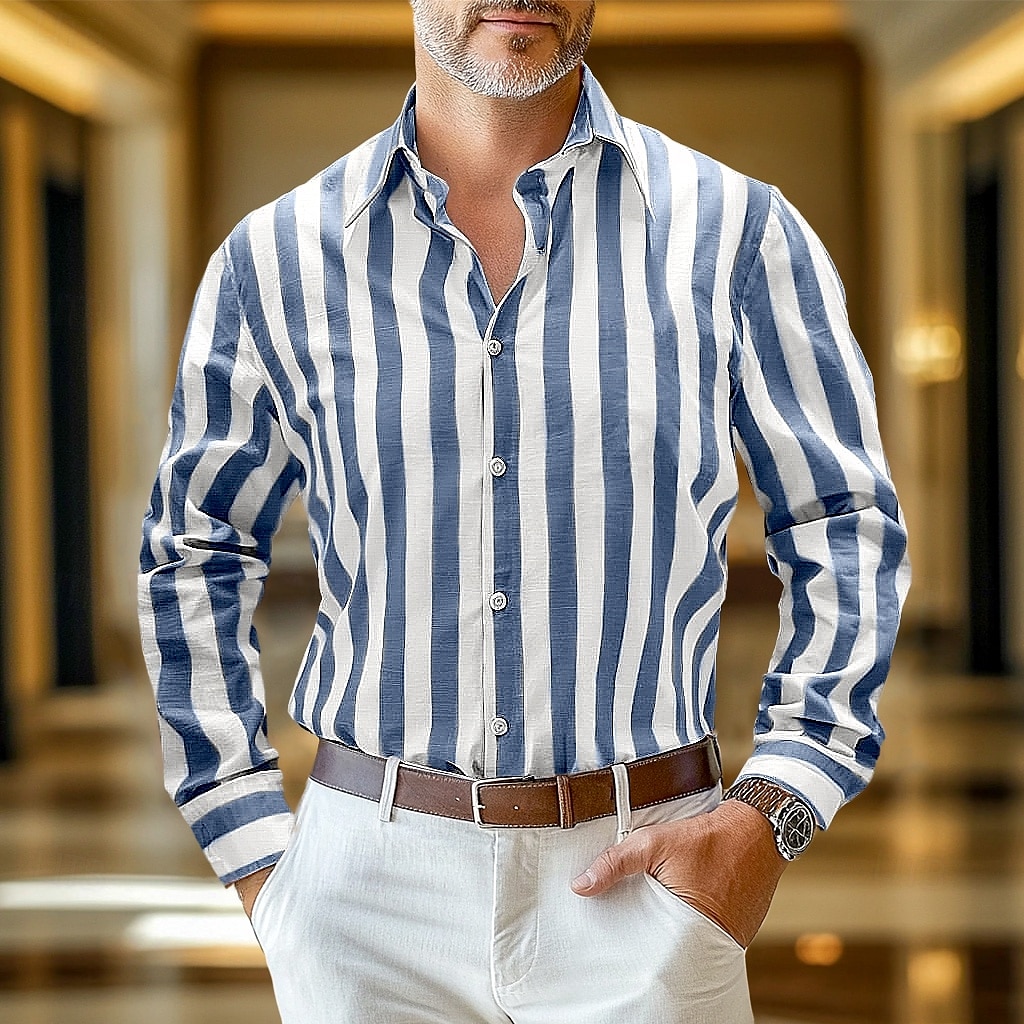 Per uomo Camicia camicia di lino Camicia in lino e cotone Camicia estiva Camicie A strisce Attività commerciale Casual / quotidiano Giallo Rosa Blu marino Verde Manica lunga Collo ripiegabile del 2025 a $26.99 –P1