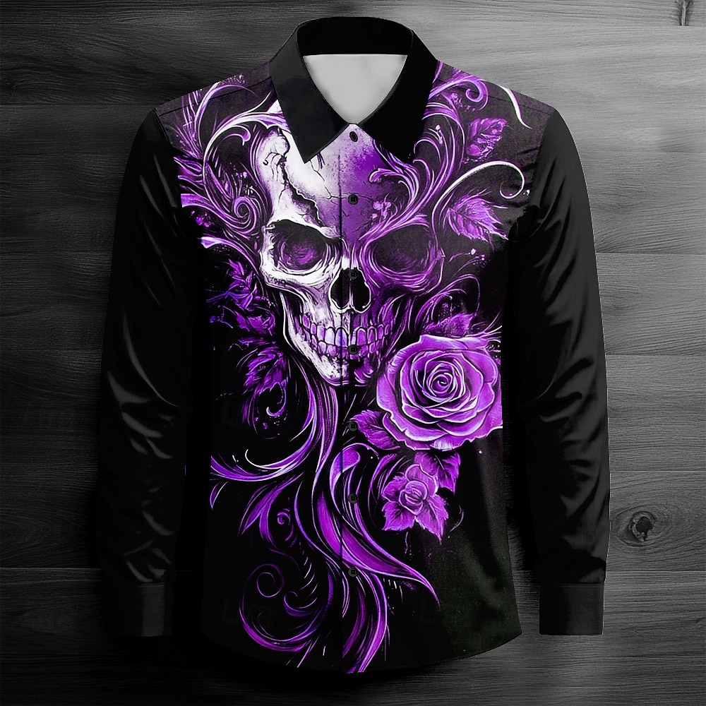 Men's Cool Skulls Casual Shirt Button Up Shirt Long Sleeve Dark Spring Fall Turndown Button Up Red Blue Purple Green Black-white 2025 - $25.99 –P3