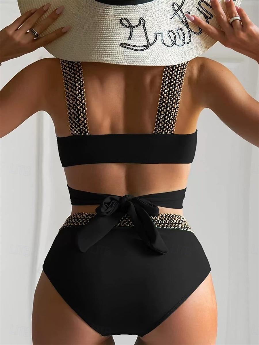Damskie Stroje kąpielowe Bikini 2 szt Bezczelny Kostium kąpielowy Odkryte plecy Szczupła Urlop Stroje plażowe Jednokolorowe Dekolt w kształcie litery U Bez rękawów Kostiumy kąpielowe 2025 - $17.99 –P2