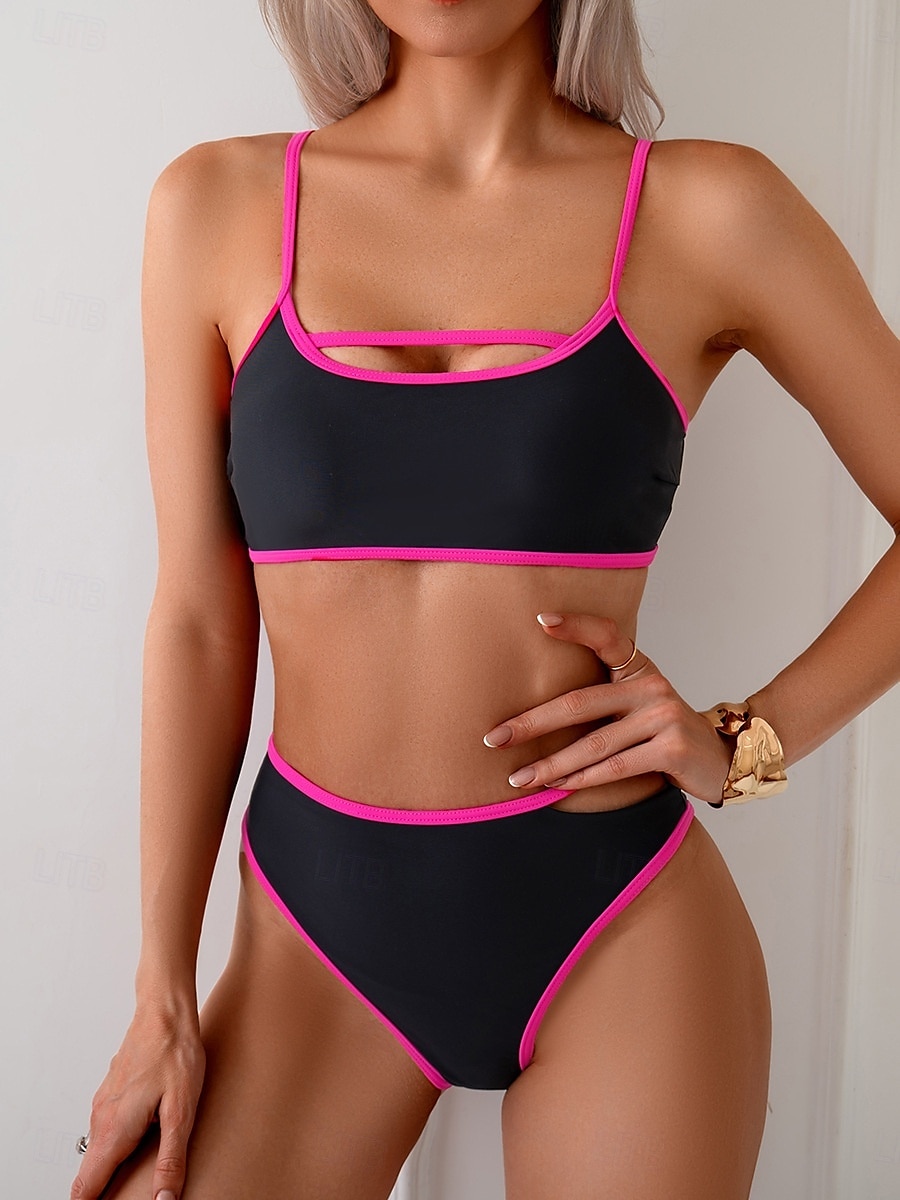 Pentru femei Costume de Baie Bikini 2 bucăți Slip Costum de baie Fără Spate Zvelt Cu talie inalta Vacanță Costum de plajă Culoare solidă În U Fără manșon Costume de baie 2025 - $29.99 –P4