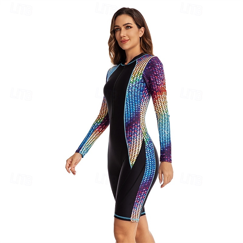 Women's Rash Guard One Piece Swimsuit Patchwork Front Zip Spandex UV Sun Protection UPF50+ Quick Dry Long Sleeve Bodysuit Bathing Suit Surfing Beach Water Sports Summer 2026 - $37.99 –P3