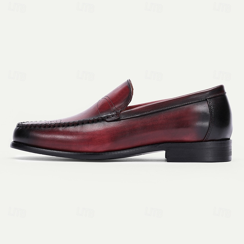 stilvolle burgunderfarbene Leder-Loafer mit handgenähten Brogue-Details für Herren | perfekt für Freizeit und Business Casual 2025 - $94.99 –P3