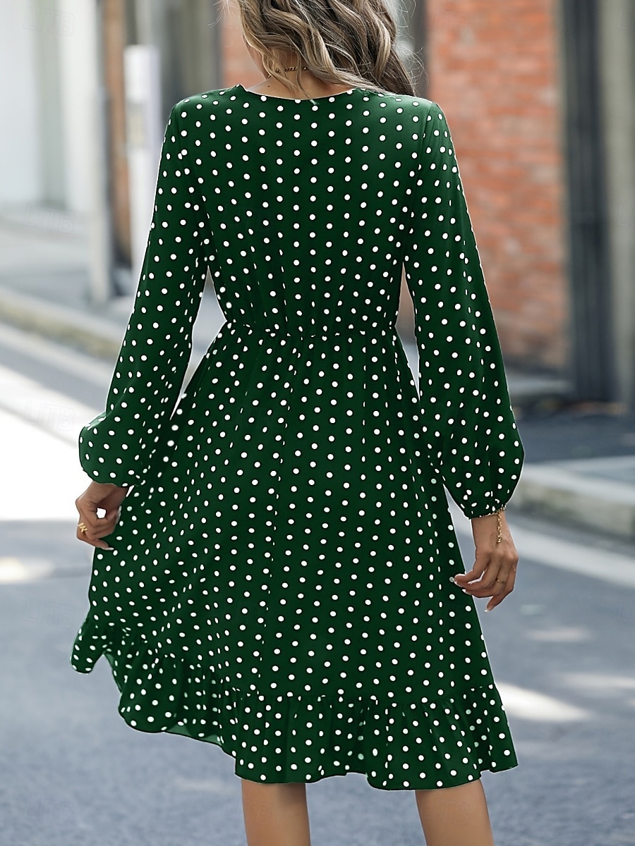Women's Mini Dress Casual Dress A Line Dress Stylish Casual Vacation Daily Regular Fit Polka Dot Long Sleeve V Neck Navy Blue Green Spring Fall 2025 - $38.99 –P3