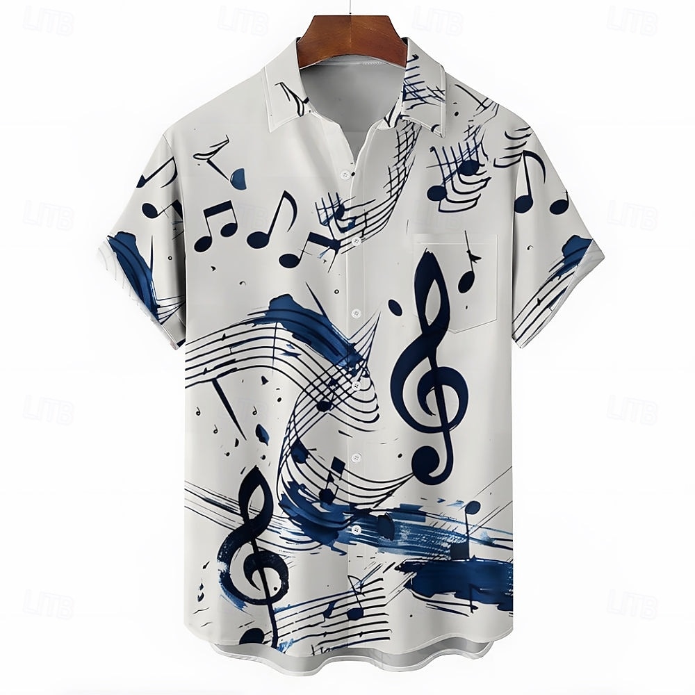 Men's Notes Casual Shirt Button Up Shirt Short Sleeve Casual Causal Casual Summer Spring Turndown Button Up White 2025 - €21.73 –P2