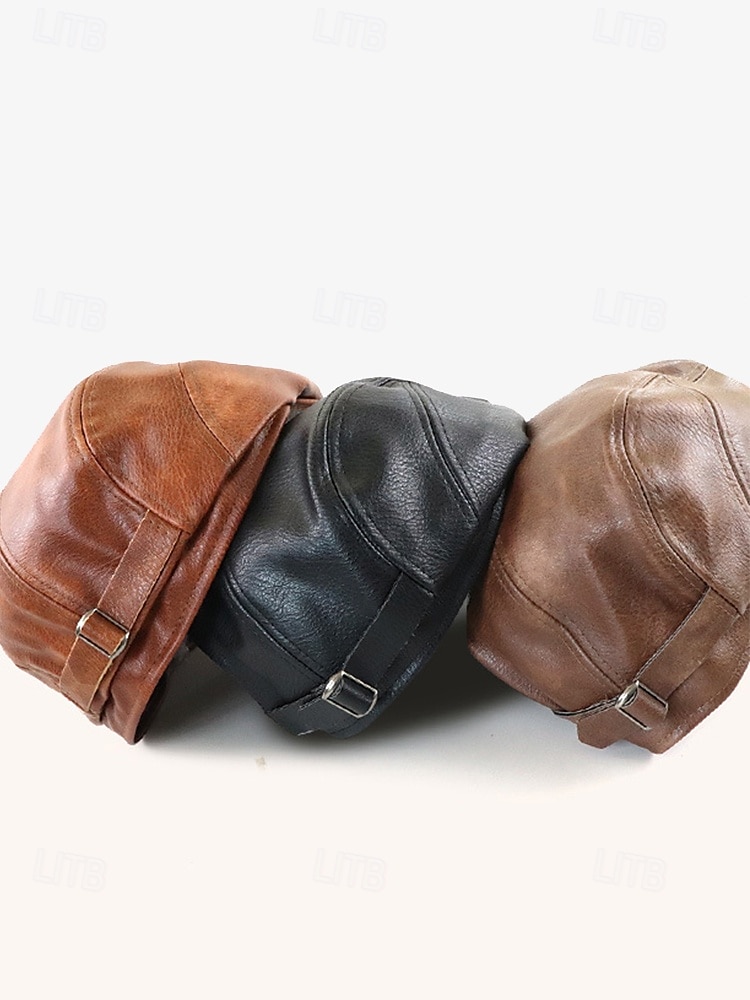 Stylish Brown Faux Leather Flat Cap with Vintage Finish | Perfect for Casual and Dressy Occasions 2025 - $19.99 –P3