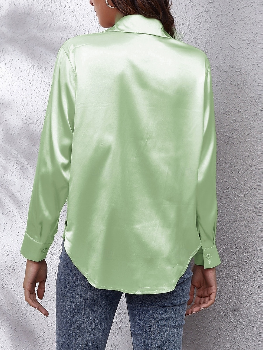 Per donna Camicia Elegant Elegante Raso/Satin Tinta unica Affari Moderno Casual Manica Lunga Colletto a Camicia Top Regolari Lavoro Abbigliamento Formale Bottoni Giallo Rosa Vino Blu Verde Estate del 2025 a $24.99 –P12