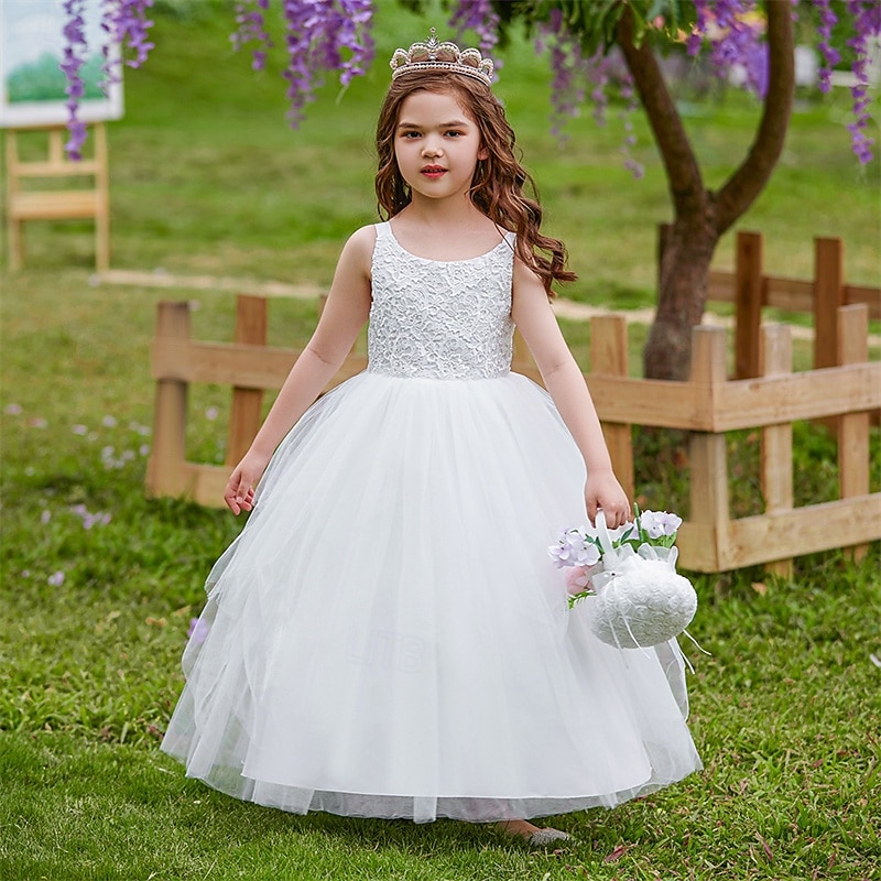 Vestido para Meninas das Flores Crianças Para Meninas Vestido de princesa Espetáculo Casamento Festa Elegante Lindo Com Transparência Côr Sólida Sem Manga Gola Redonda Branco Rosa 4 anos + de 2025 por $42.99 –P3