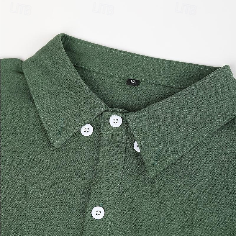 Per uomo Camicia camicia di lino Camicia estiva Camicia da spiaggia Tinta unica Esterno Da mare Nero Verde Cachi Grigio Manica lunga Collo ripiegabile Primavera & Autunno Abbigliamento Bottone giù del 2025 a $7.39 –P8