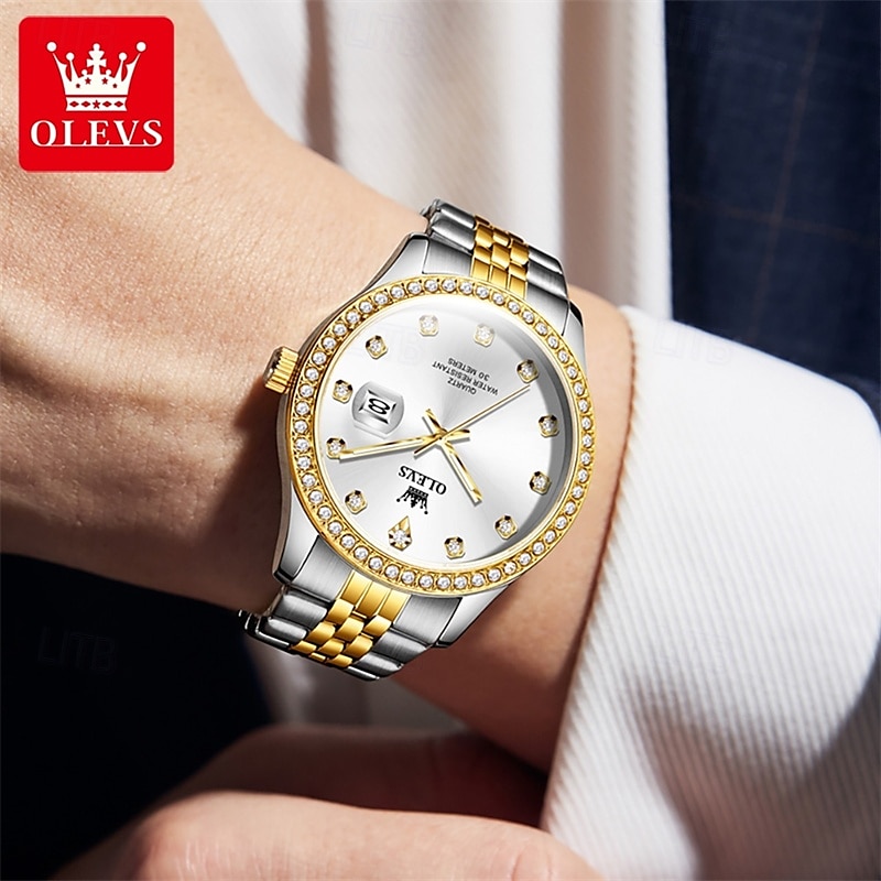 New Olevs Olevs Brand High-Grade Business With Diamond Men'S Watch Luminous Calendar Steel Belt Simple Leisure Fashion Quartz Watch Waterproof Sports Men'S Wristwatch 2025 - $36.99 –P18