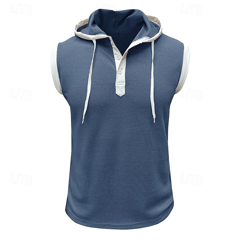 Voor heren Wafel Tanktop Hesje Mouwloos shirt Mouwloos Capuchon Zomer Effen Modieus Sportief Klassiek Capuchon Casual Sportschool Straat Rood Top T-shirt voor mannen 2026 - $16.49 –P1