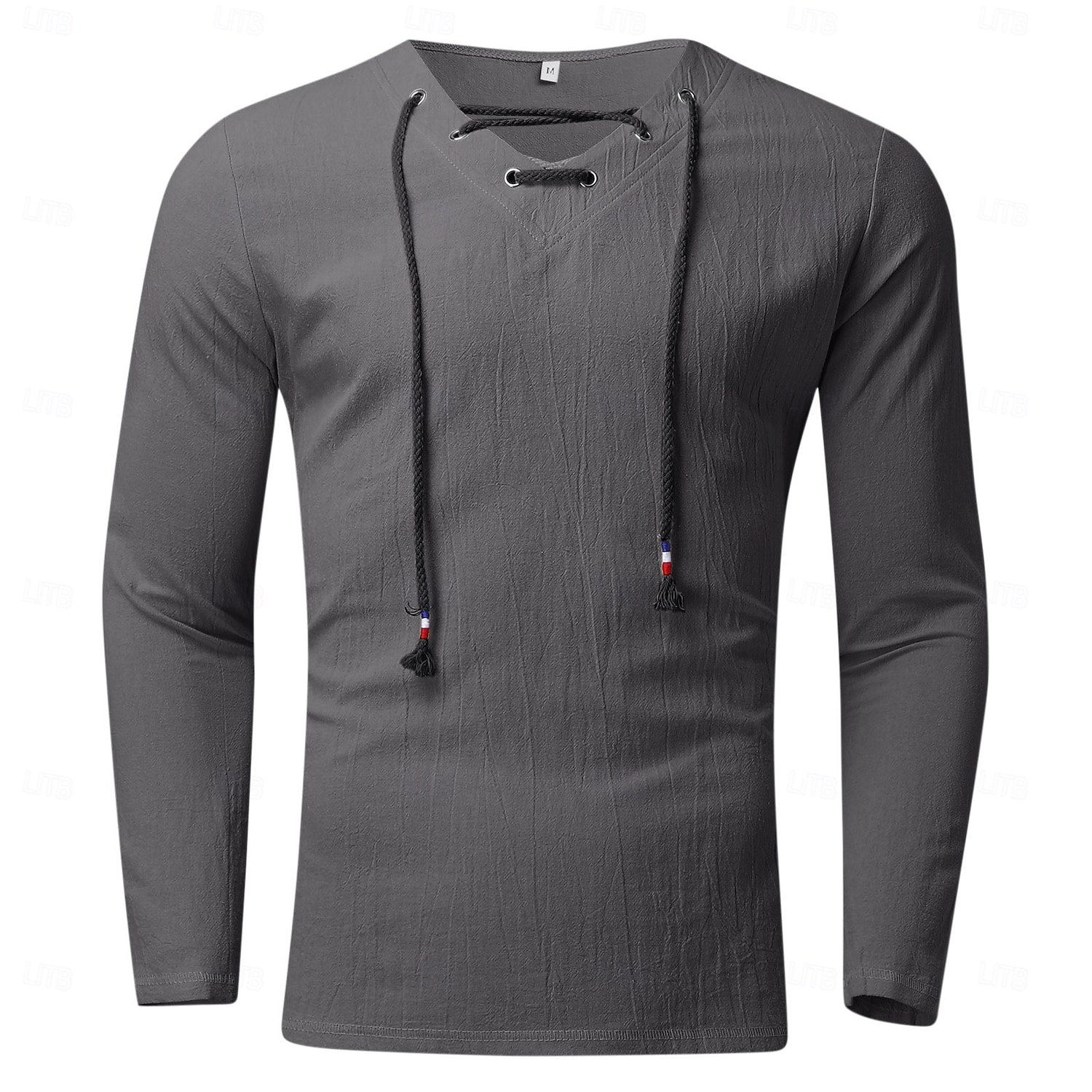Bărbați Cămașă de in Tricouri Tricou cu maneca lunga Manșon Lung În V Primăvara & toamnă Culoare solidă Casual Cu Șiret Vacanță homewear Alb Top tricou pentru bărbați 2026 - $21.99 –P5