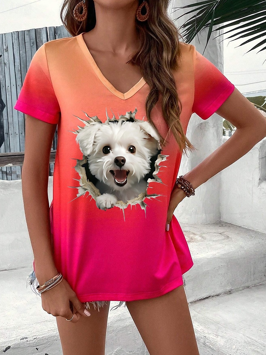 Pentru femei Tricou Animal Stilat Casual Manșon scurt În V Topuri obișnuite Zilnic Imprimeu Portocaliu Vară 2025 - $19.99 –P2