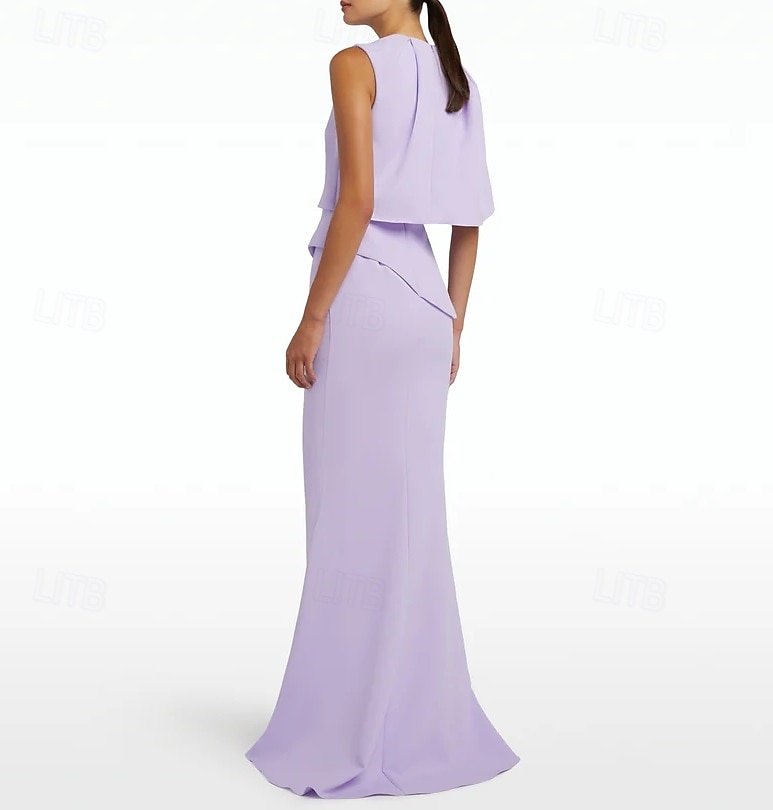 Meerjungfrau/Trompete Abendkleid elegantes Kleid formelle Hochzeit bodenlang ärmellos Rundhals Champagner Mutter der Braut Kleid Stretch Crepe mit Schal 2025 2025 - $170.99 –P3