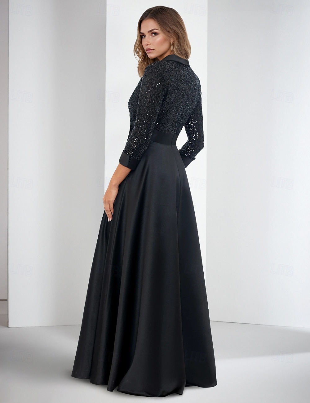 Blazer Dress A-Line Evening Gown Elegant Dress Tuxedo Dress Formal Wedding Floor Length 3/4 Length Sleeve Shirt Collar Pocket Satin with Glitter Slit 2025 2025 - $189.99 –P3