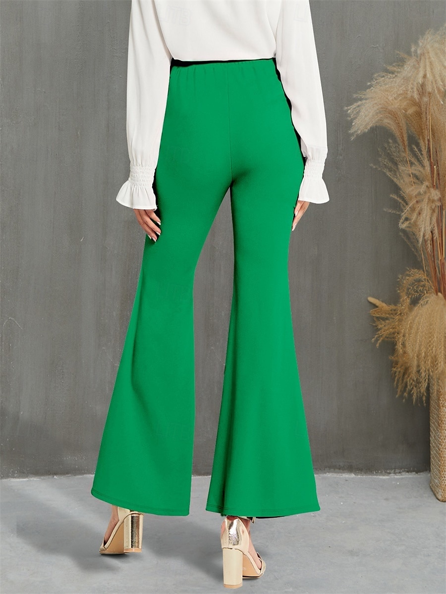 Women's Flared Pants Fashion Streetwear Full Length High Waist Plain High Cut Comfy Outdoor Micro-elastic Vacation Street Daily Black Green Khaki Spring Fall Regular Fit 2025 - $27.99 –P2