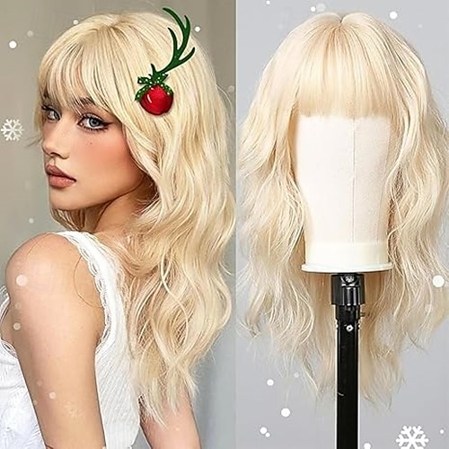 parrucche per donne parrucche lunghe e ondulate con frangia spessa capelli ricci onde sintetiche fibra resistente al calore uso quotidiano per feste del 2025 a $19.99 –P3