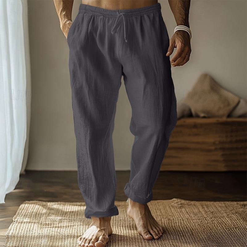 Pánské Plátěné kalhoty Kalhoty Letní kalhoty Gázové kalhoty Šňůrky Elastický pas Straight-Leg Bez vzoru Pohodlné Prodyšné Plná délka Domů Ležérní Denní Módní Klasický styl Černá Bílá 2025 - $22.99 –P5