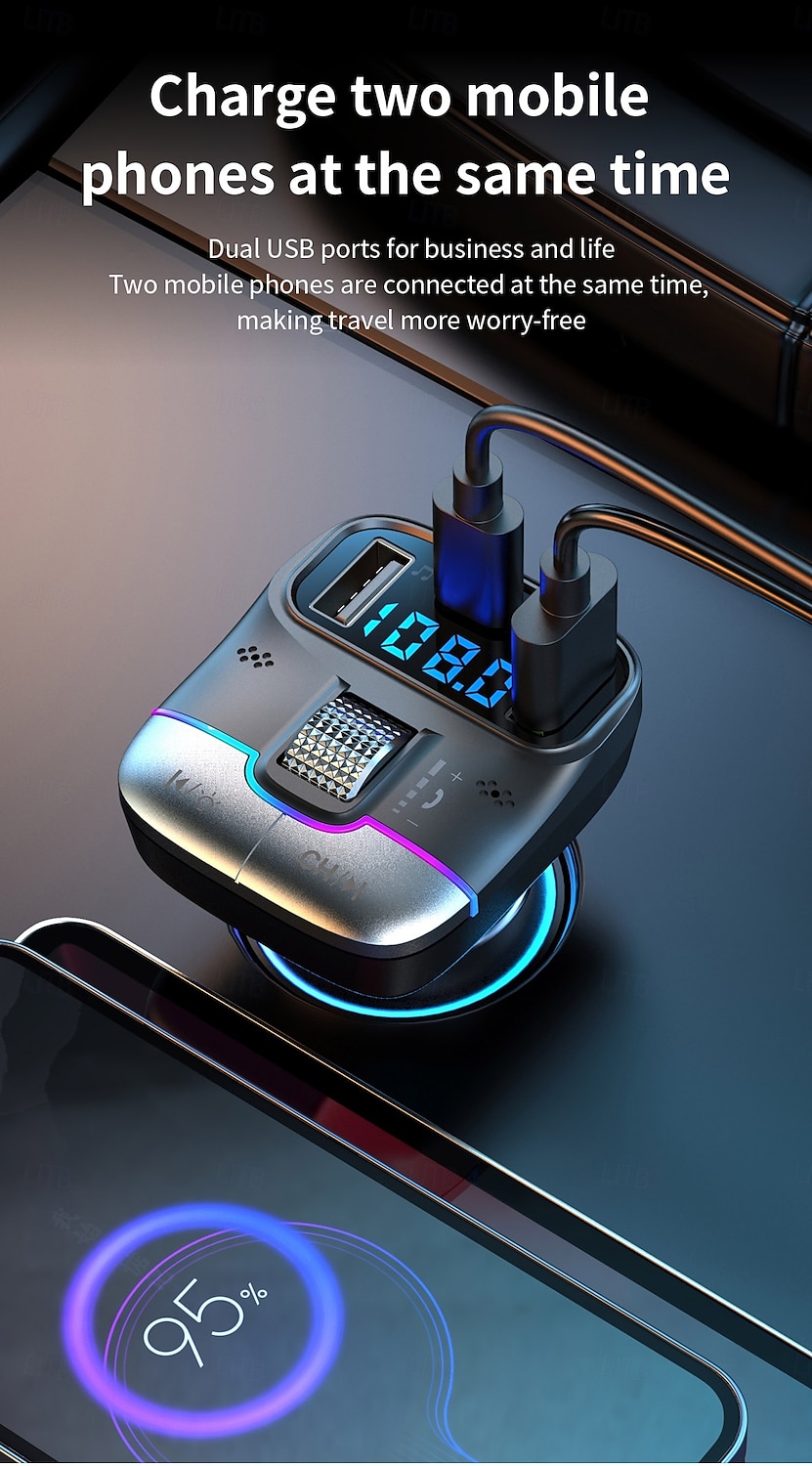 Car Charger Dual USB Smart Fast Chargers with Charging Cable Bluetooth 5.0 FM Transmitter MP3 Player 2025 - $27.99 –P10