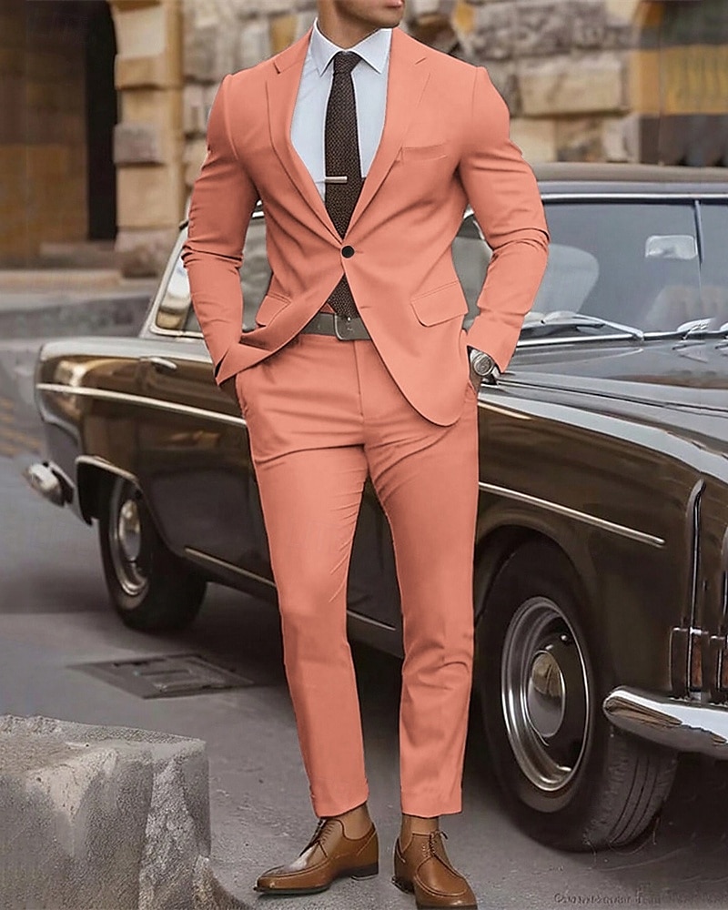 Herr Studenten Uppsättning Kavaj Företag Cocktailfest Bröllopsfest Mode Ledigt Vår & Höst Polyester Slät Knappar Ficka Bekväm Enkelknäppt Blazer Gul Rodnande Rosa Kungsblå Blå 2025 - $83.99 –P2
