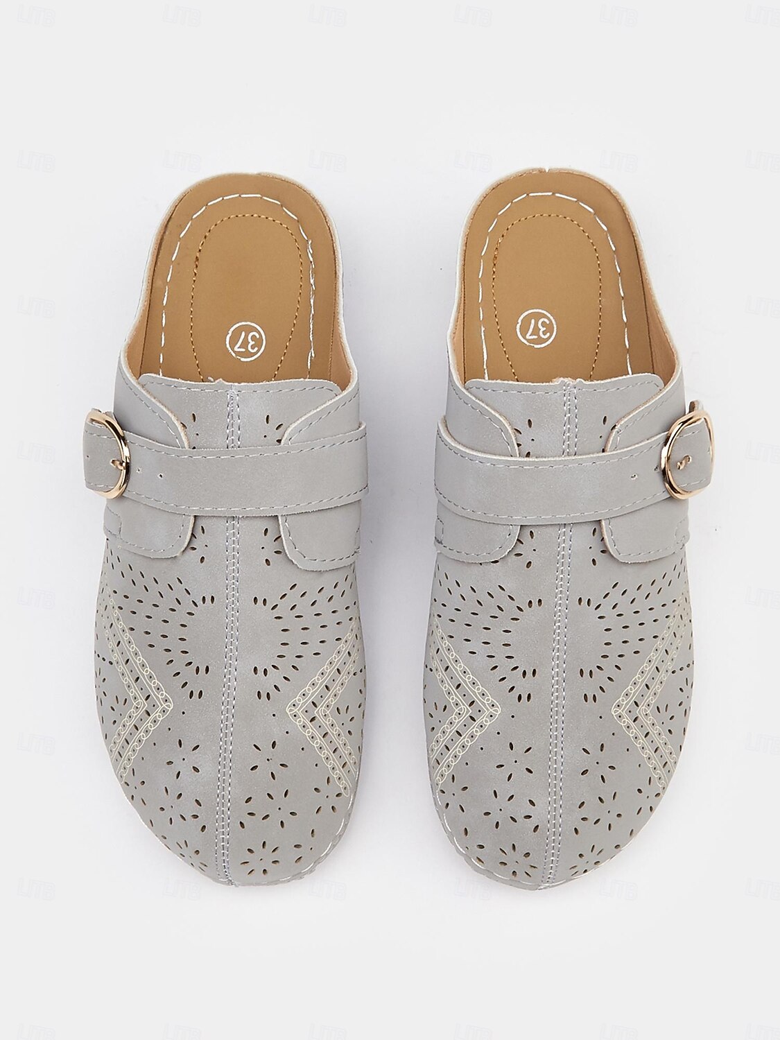 naisten rei'itetty harmaa keinonahkainen kiilamuuli - mukavat jalkineet vapaa-aikaan 2025 - $24.99 –P4