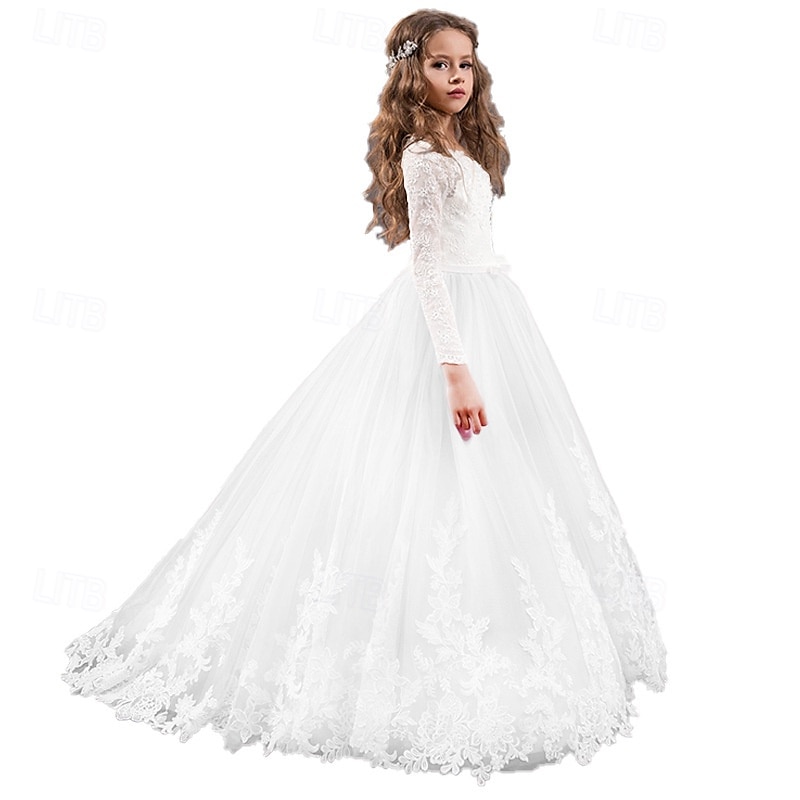 Vestido para Meninas das Flores Crianças Para Meninas Vestido de princesa Espetáculo Casamento Festa Elegante Lindo Com Transparência Flor Manga Longa Gola Redonda Branco Rosa 4 anos + de 2026 por $83.99 –P8