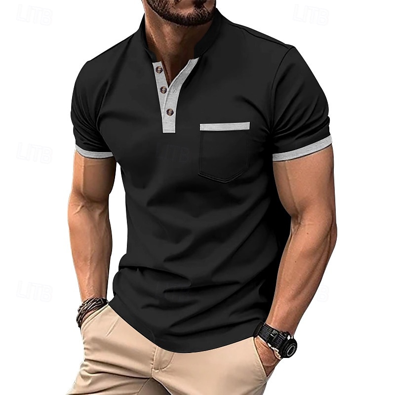 Men's Golf Shirt Golf Polos Shirts Work Casual Stand Collar Short Sleeve Basic Modern Color Block Patchwork Buttons Spring & Summer Regular Fit Black White Army Green Blue Brown khaki Golf Shirt 2025 - $17.99 –P7