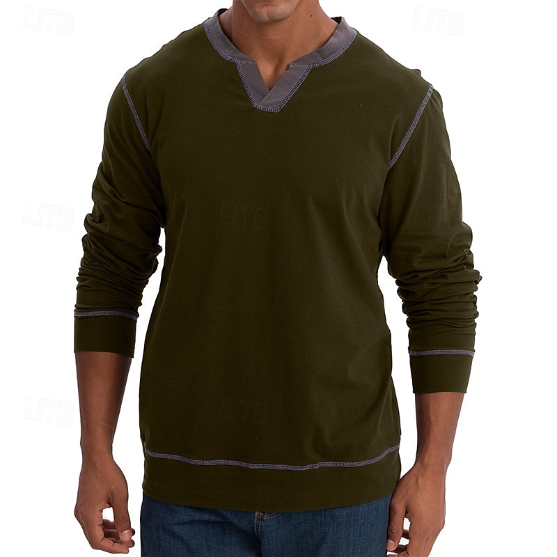 Herr T-shirt T-shirts T-tröja Långärmad tröja Långärmad V-hals Vår & Höst Lappverk Mode Designer Grundläggande Lappverk Semester Gata Utekväll Svart Vin Kungsblå Topp t-shirt för män 2025 - $27.99 –P16