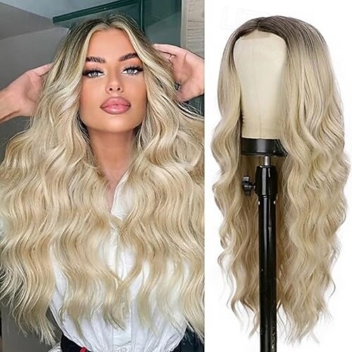 perruques de remplacement de cheveux perruque synthétique longue bouclée ondulée pour femmes noires utilisation quotidienne de fête de 2025 ? $19.99 –P3
