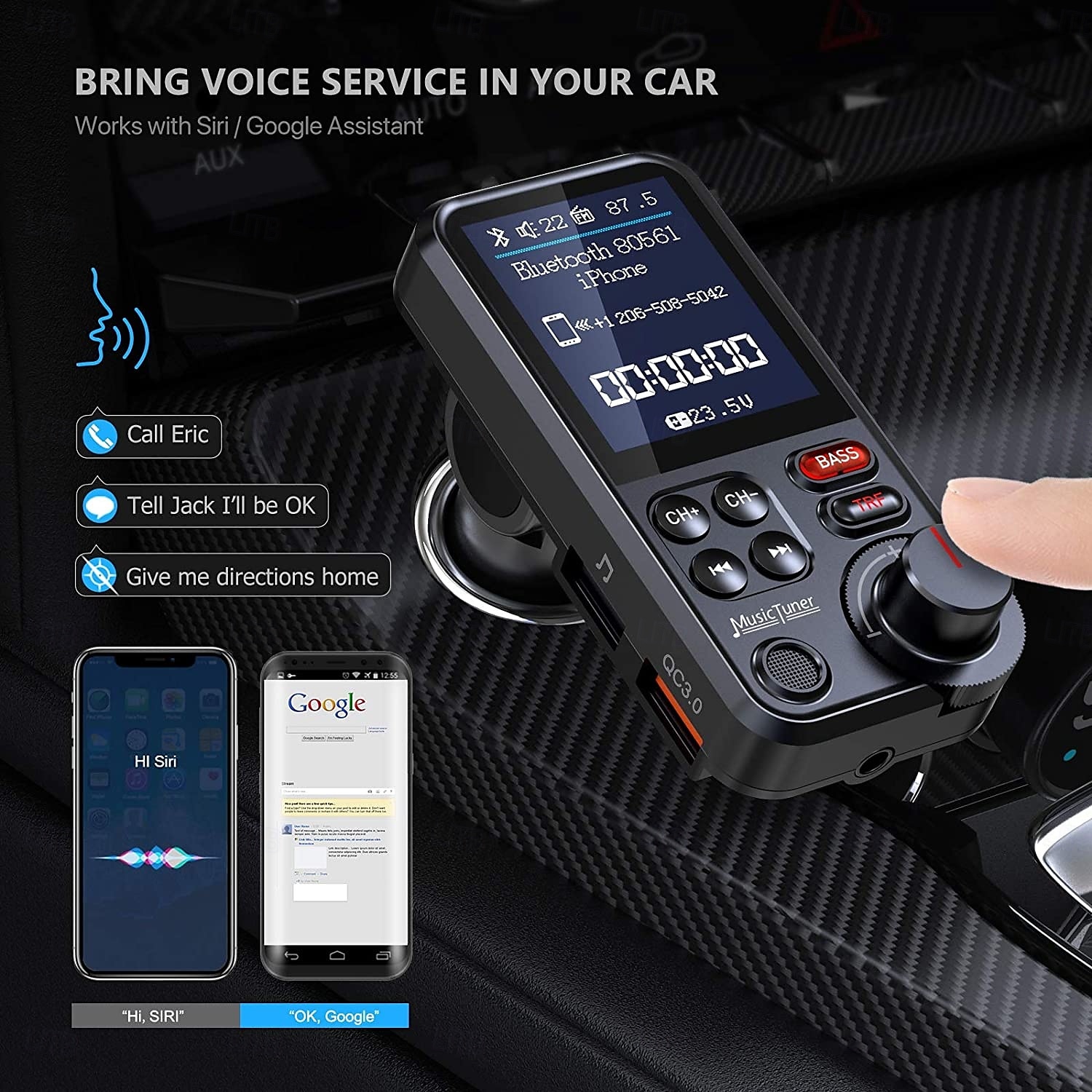 bt93 автомобильный комплект громкой связи bluetooth 5.0 трансмистер fm qc3.0 быстрая зарядка беспроводной автомобильный mp3-плеер bluetooth автомобильный трансмитер fm 2025 - $47.99 –P8