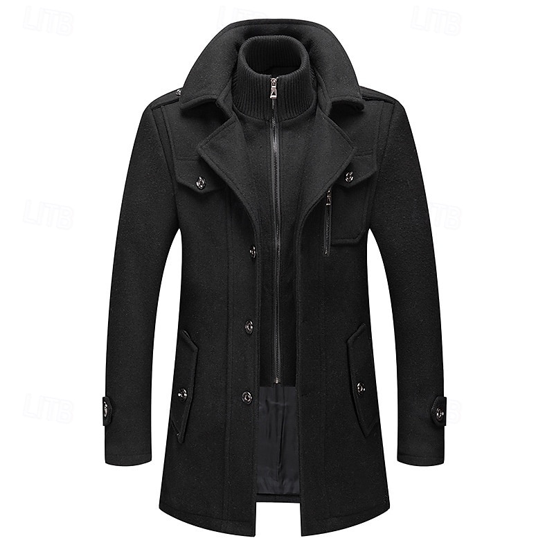 Hombre Abrigo de invierno Abrigo de lana Sobretodo Abrigo corto Exterior Trabajo Otoño invierno Lana Resistente al Viento Templado Ropa de calle Ropa Brasieres Esencial Color sólido Cuello enrollado 2025 - $88.99 –P13