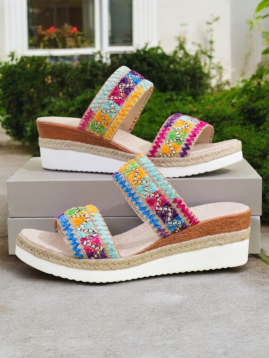 Women's Bohemian Wedge Sandals – Colorful Embroidered Slip-On Platform Shoes for Summer, Beach, and Casual Wear 2025 - AU $39.99 –P1