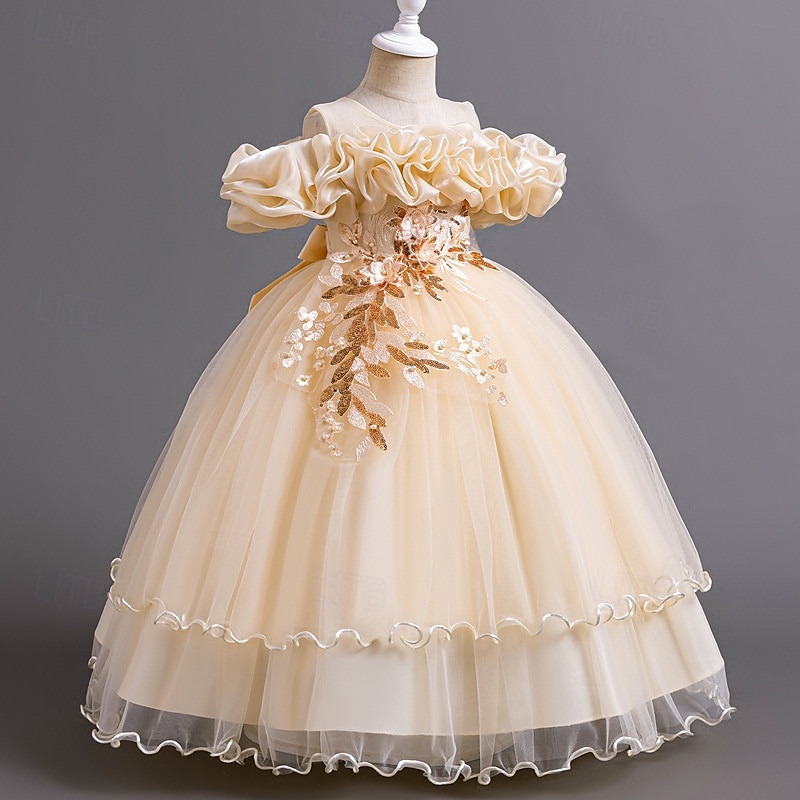 Princess Floor Length Flower Girl Dress Pageant & Performance Cute Prom Dress Chiffon with Bow(s) Tiered Plisse Fit 3-16 Years 2025 - $78.99 –P9
